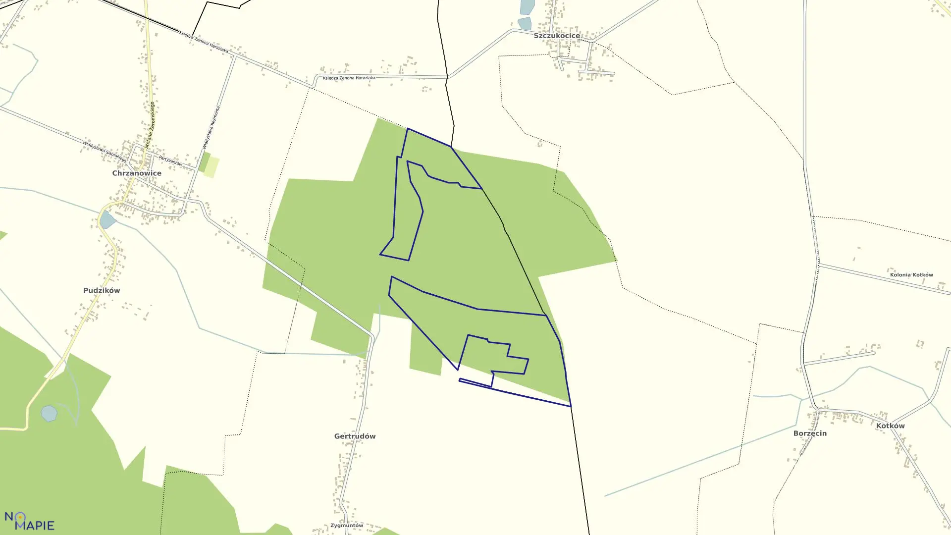 Mapa obrębu KOBYLINIEC SZCZUK. w gminie Gorzkowice