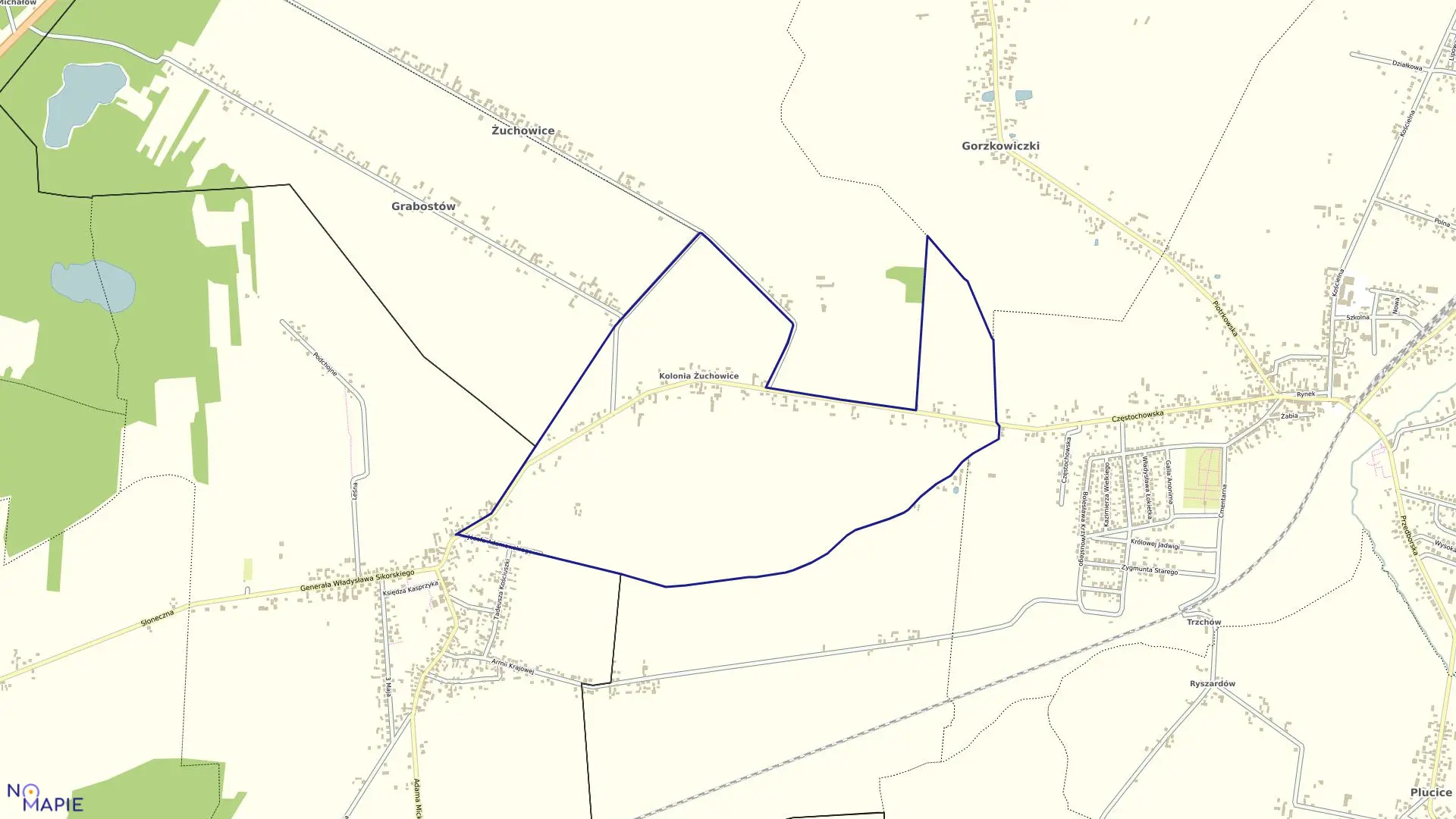 Mapa obrębu KOL. ŻUCHOWICE w gminie Gorzkowice