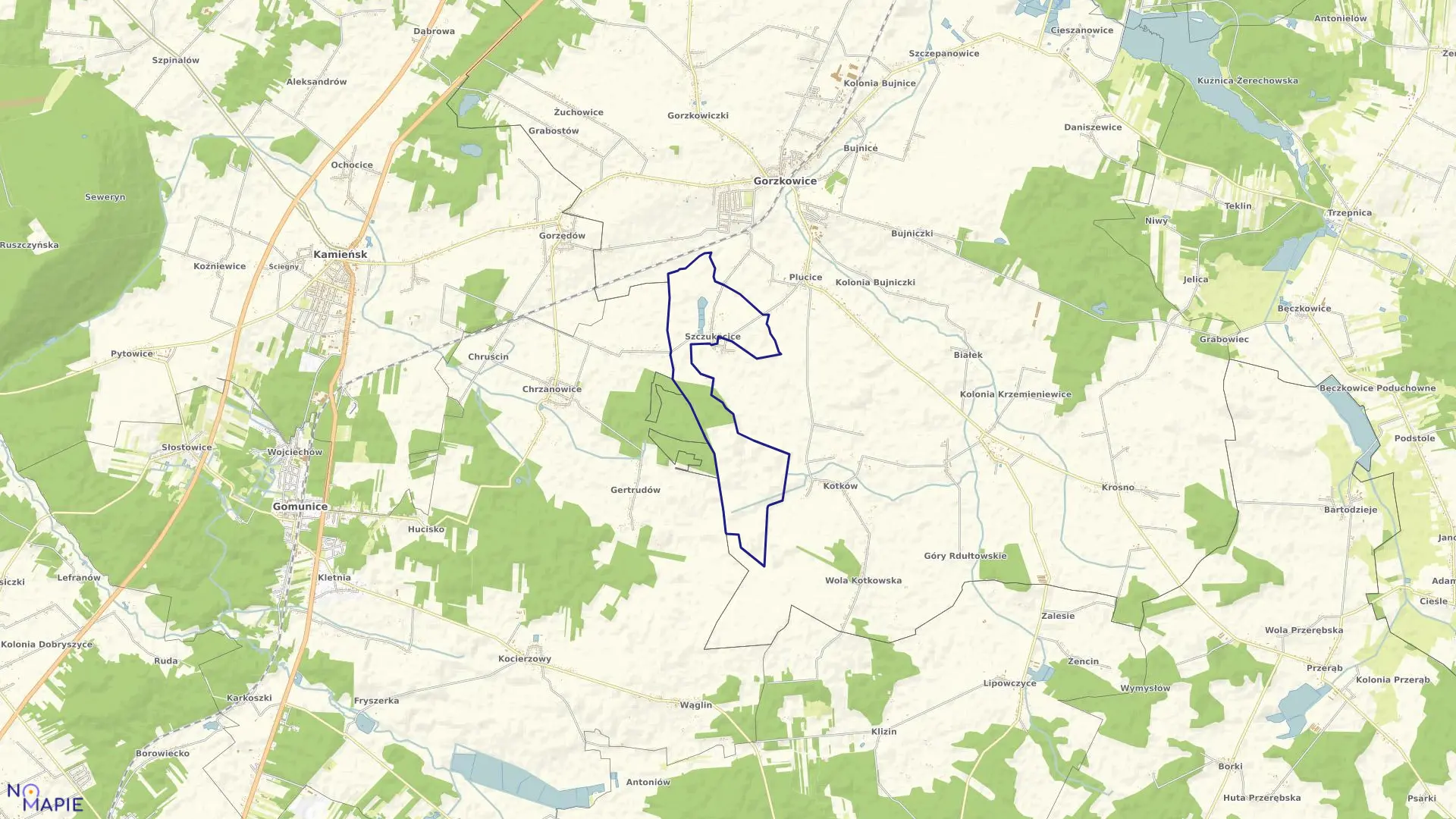 Mapa obrębu SZCZUKOCICE WIEŚ w gminie Gorzkowice